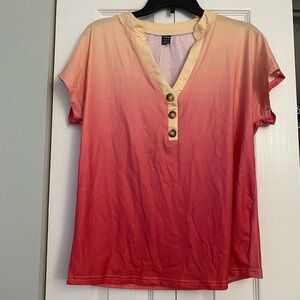 Pink/yellow Ombre Button Detail Batwing Sleeve Tee
